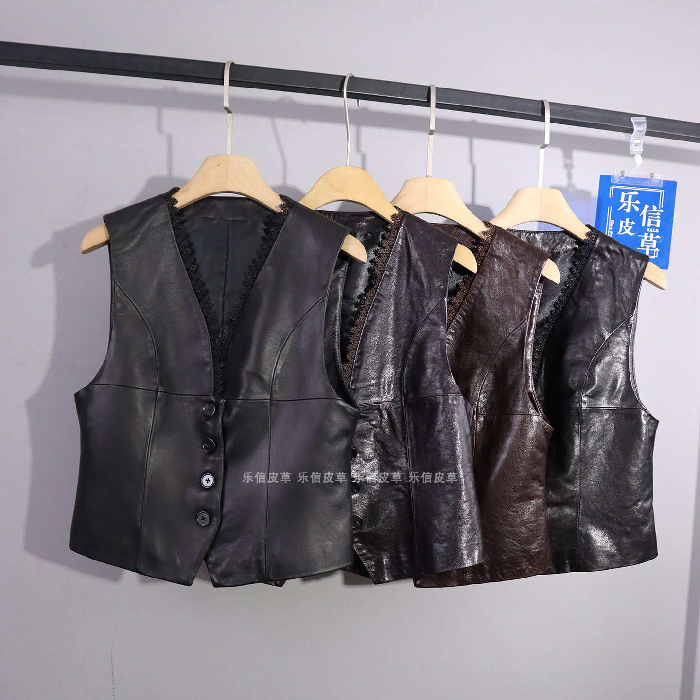 修身新款真皮皮衣女绵羊皮时尚百搭显瘦气质蕾丝边短款V领皮马甲