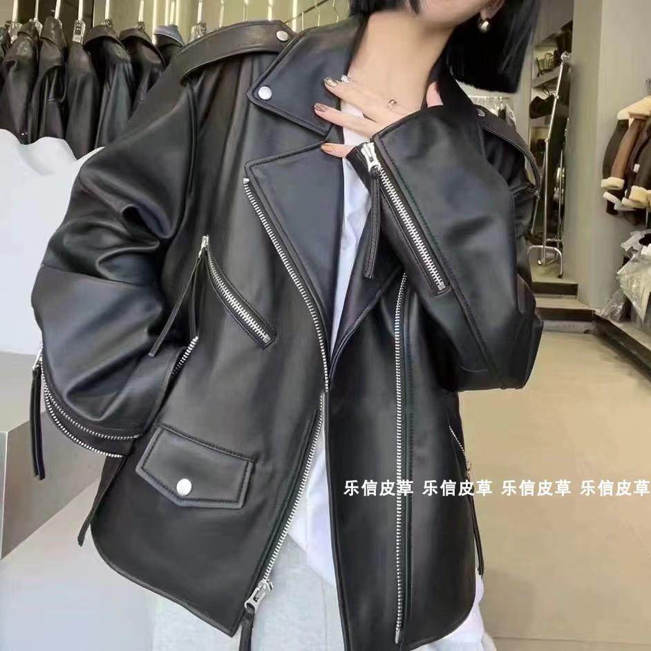 欧货2024春秋新款宽松机车皮衣
