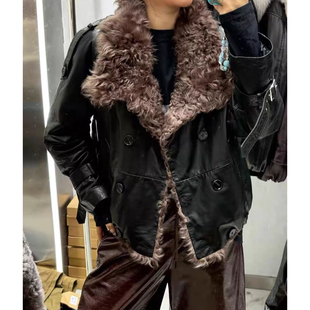 新款真皮羽绒服大毛领皮衣女短款油蜡皮宽松显瘦复古鹅绒服外套