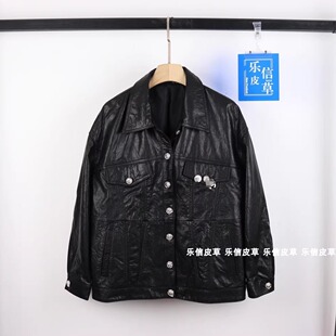 抓皱绵羊皮皮衣外套女真皮皮衣时尚显瘦宽松百搭2024年新款潮流
