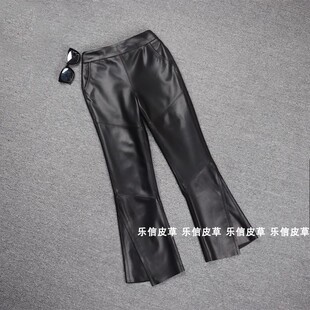 九分时尚 2021新款 皮裤 靴裤 海宁 欧货真皮绵羊皮裤 显瘦女裤 喇叭裤