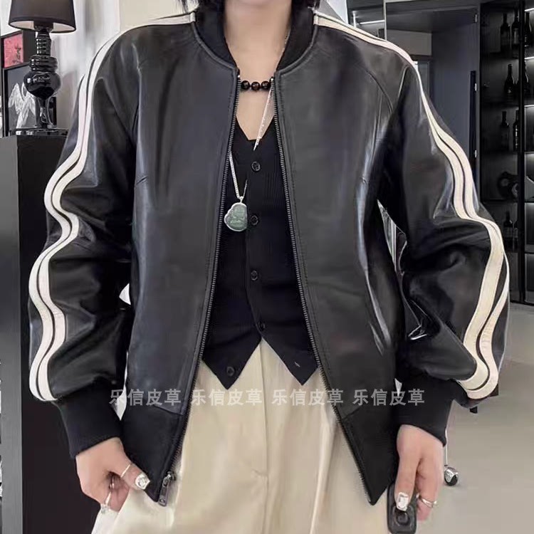 新款真皮皮衣女绵羊皮时尚百搭棒球服宽松显瘦气质短款夹克外套