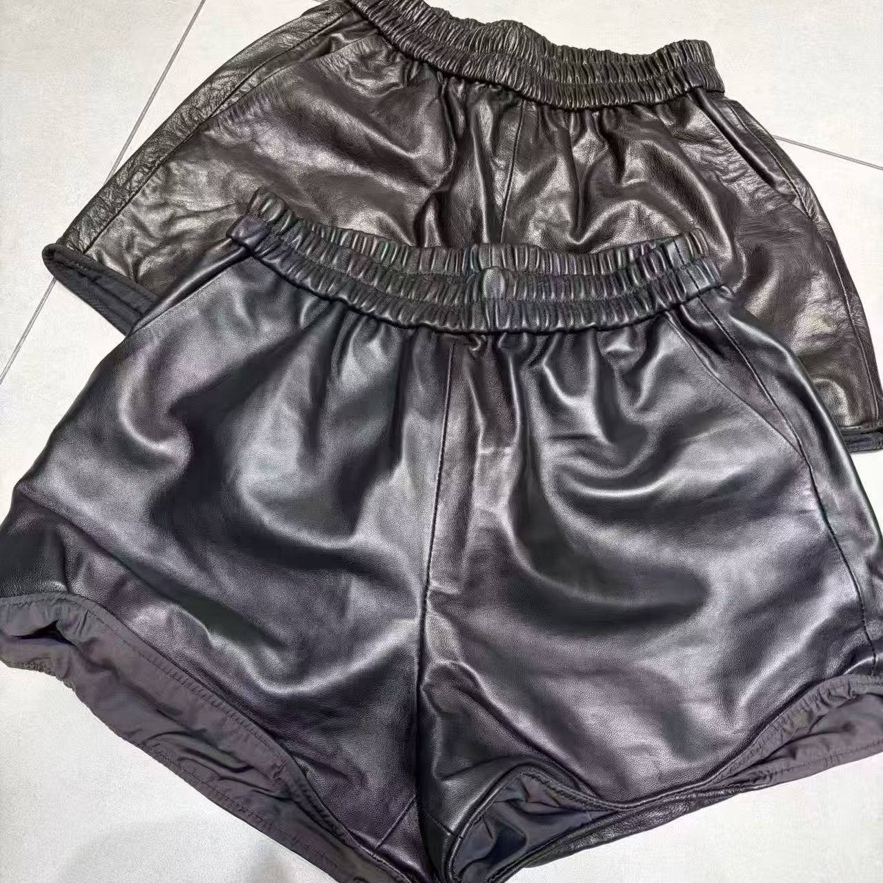 复古机车风真皮短裤女松紧显瘦
