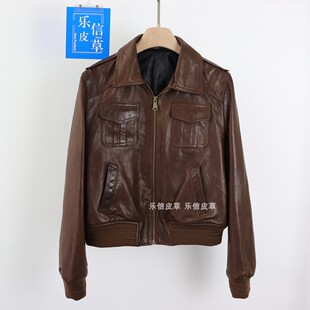 刘雯同款真皮绵羊皮女复古夹克外套时尚百搭修身显瘦方领拉链潮流