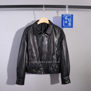 机车服夹克翻领外套 百搭显瘦气质短款 新款 真皮皮衣女绵羊皮时尚