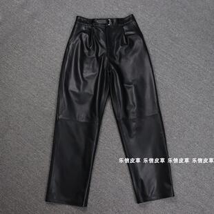 2024秋冬新款真皮皮裤烟管裤女绵羊皮高腰直筒裤纯皮长裤显瘦百搭