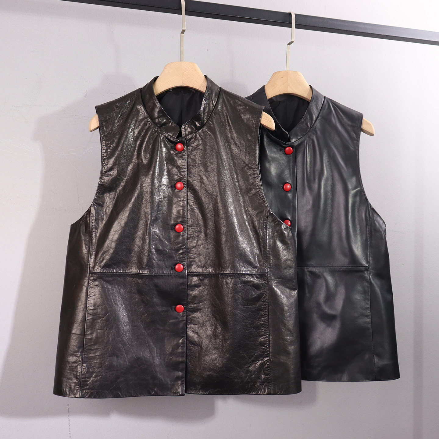 新款时尚真皮中长款马甲女款立领单排扣无袖短款气质显瘦修身坎肩,女装/女士精品,皮衣,淘宝优惠券,粉丝福利购,淘宝优惠卷