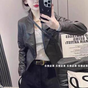 黑色小皮衣春秋新款爆款外套女高级感小个子真皮绵羊皮短款夹克