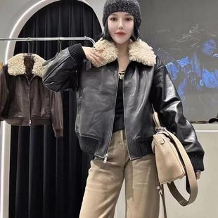 百搭时尚女真皮绵羊皮外套上衣羊羔毛大翻毛领秋冬新款爆款潮流