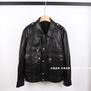 陈太太同款休闲摩托服帅气大口袋绵羊皮中长款复古风真皮衣外套女