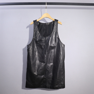 新款真皮油蜡皮马甲裙女款时尚百搭显瘦气质中长款无袖背心连衣裙