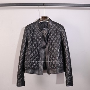 女款新款真皮夹棉皮衣绵羊皮时尚修身气质休闲菱格纹保暖上衣外套