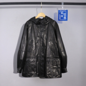 真皮皮衣女中长款 连帽头层牛皮油蜡皮皮夹克外套宽松羽绒服皮夹克