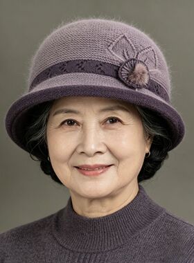秋冬天6070岁棉帽加绒保暖妈妈中老年人毛线帽奶奶老太太针织盆帽