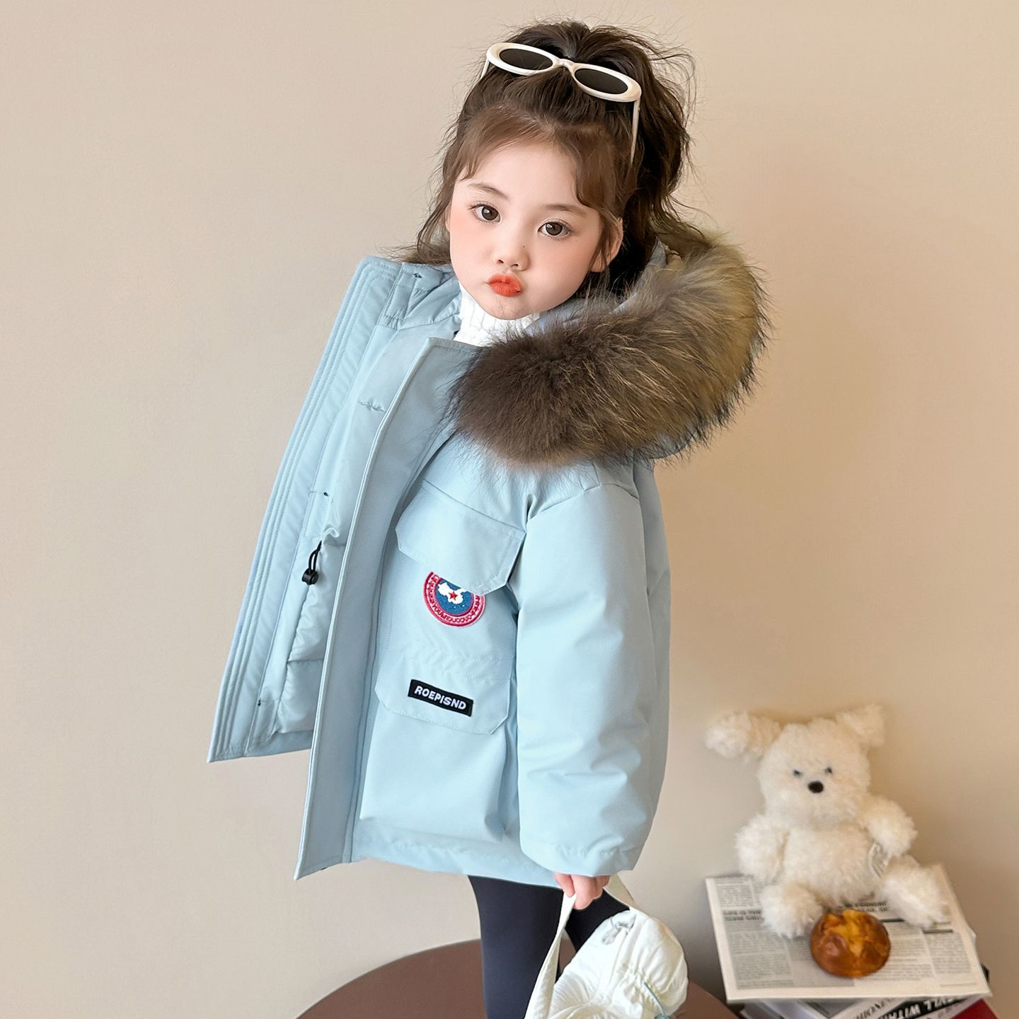 女童羽绒服90绒冬装白鸭绒外套2025新款儿童冬季真毛领羽绒棉服潮