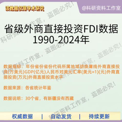 省级外商直接投资FDI数据1990-2024年外商直接投资水平
