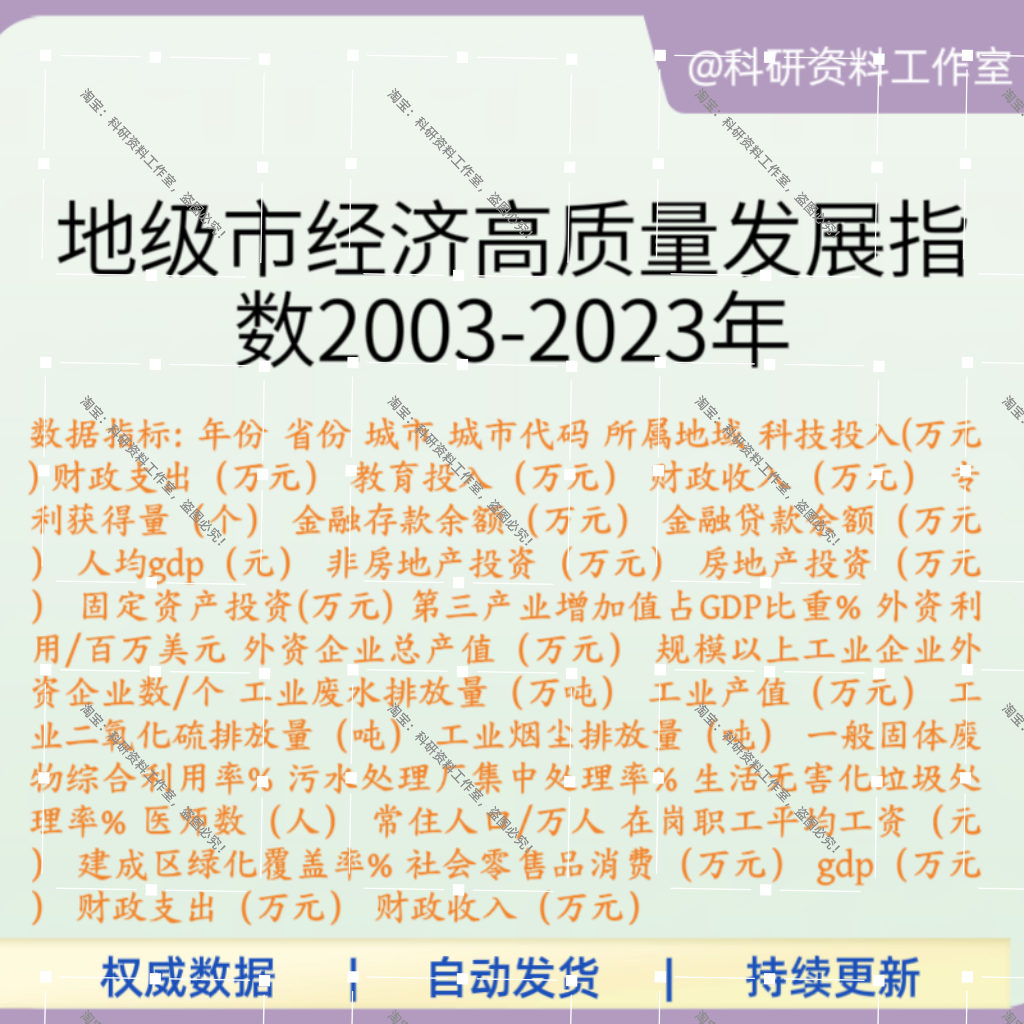 地级市经济高质量发展指数2003-2023年gdp外商投资常住人口282个