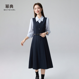 百褶裙气质背带连衣裙 教资西装 幂典法式 背心裙女春秋面试通勤新款