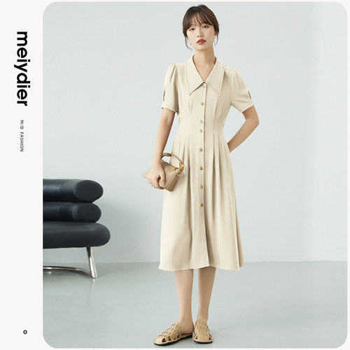 幂典茶歇法式连衣裙夏季新款面试通勤气质雪纺收腰夏日绝美小裙子