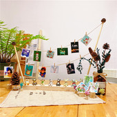 实木相框摆台相架照片夹摆件ins麻绳手工装 饰创意lomo相片夹3寸小