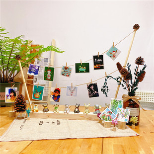 实木相框摆台相架照片夹摆件ins麻绳手工装饰创意lomo相片夹3寸小