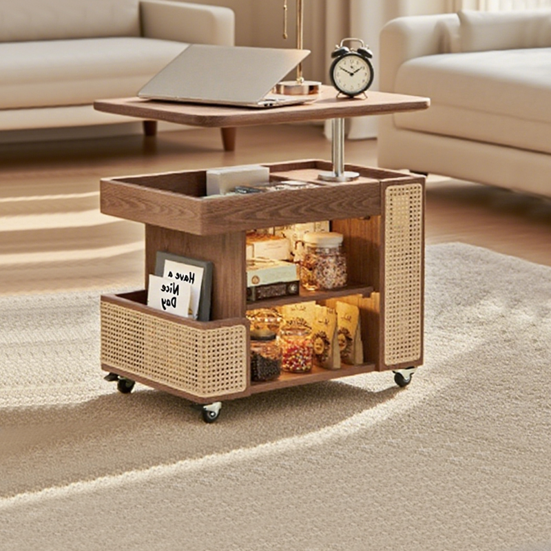 轻奢高级感实木可移动升降茶几