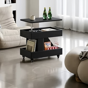 全实木可升降小推车旋转边几客厅茶几橡木床边桌可移动沙发侧边桌