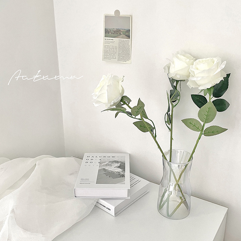 假花仿真花摆件北欧日韩简约软装装饰桌面花瓶插花摆设带刺玫瑰花