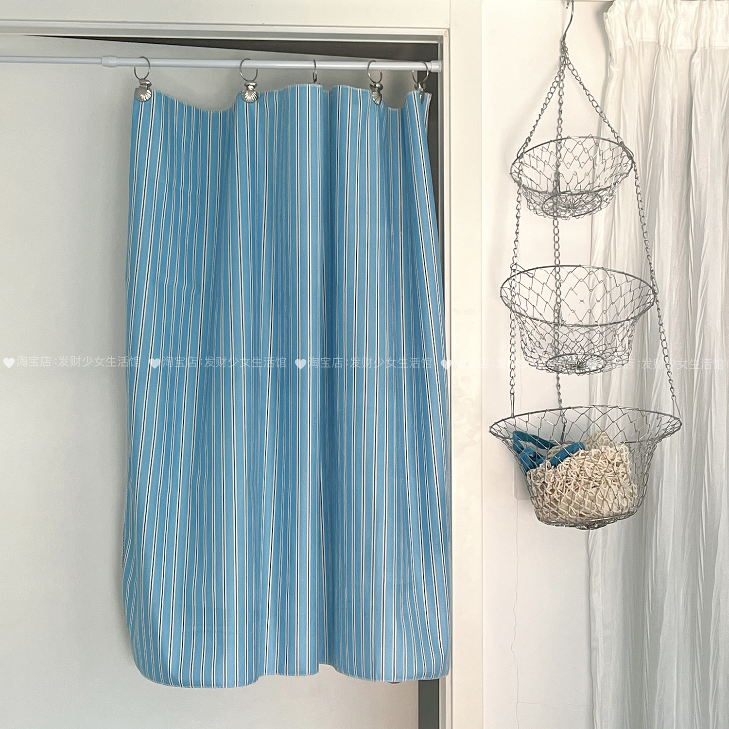 免打孔韩系条纹门帘遮挡帘
