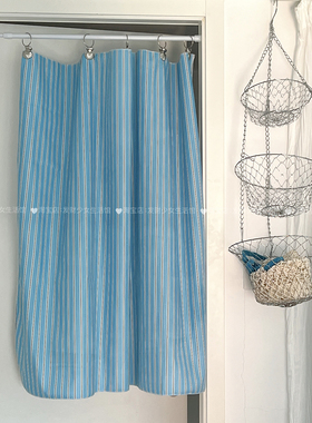 门帘遮挡帘免打孔韩系条纹卧室隔断帘浴室卫生间遮挡帘子柜门半帘