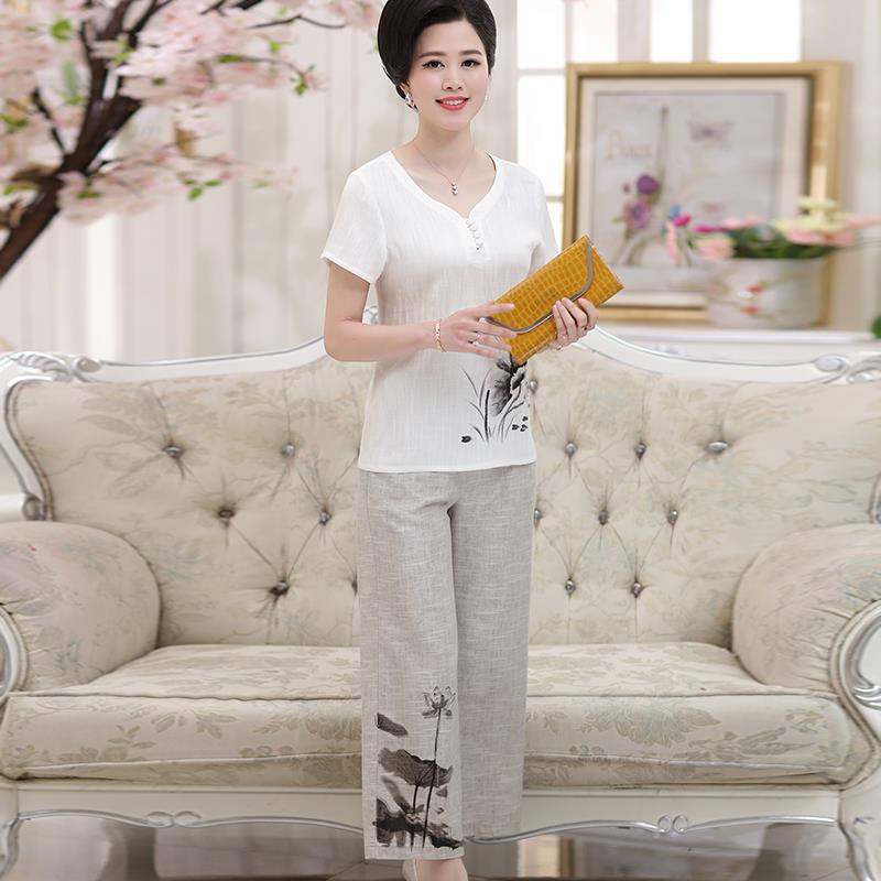 2019新款夏装服装妈妈夏季中年妇女士亚麻棉麻套装40岁50|ruв категории Женская одежда, в пожилых женщин - от Buy2taobao.com для оказания профессиональной услуги покупки агента Taobao