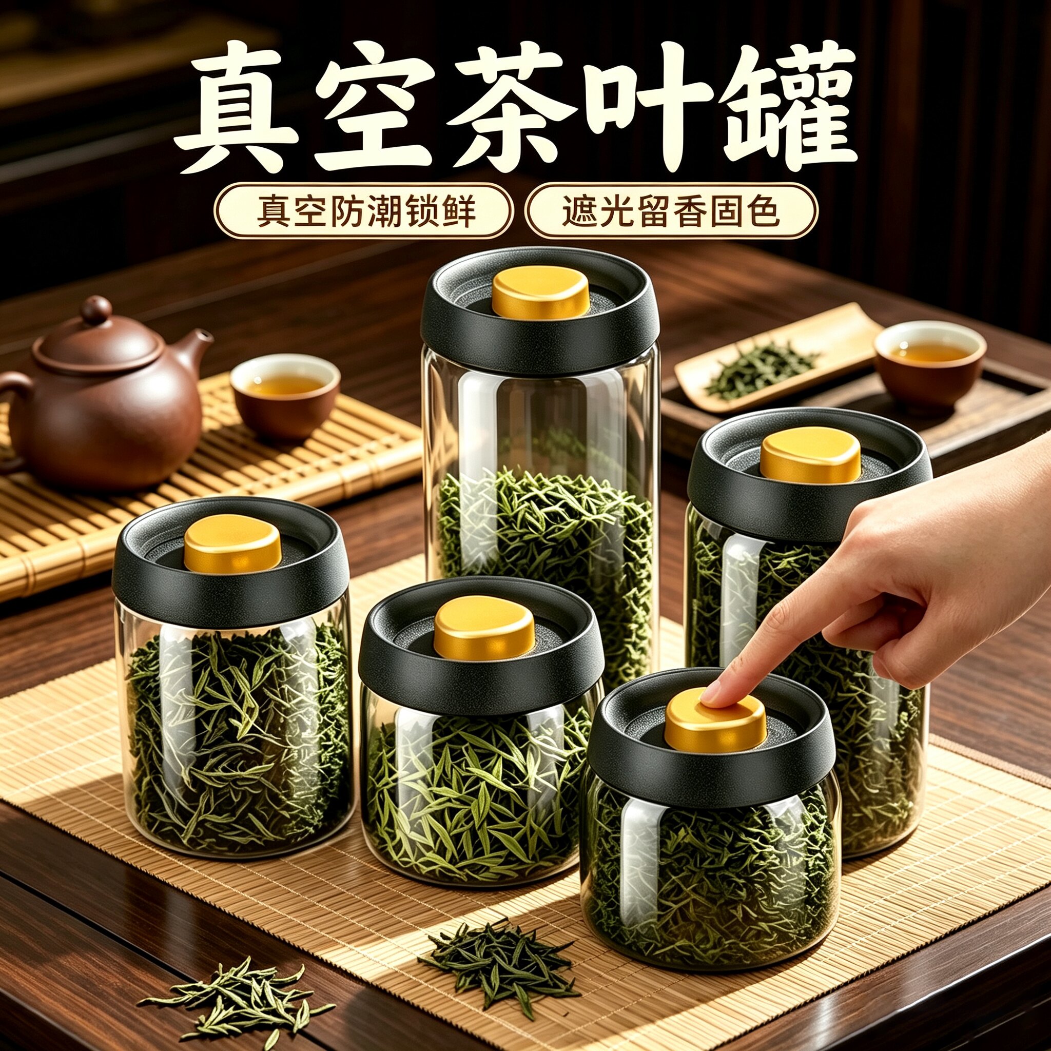 真空茶叶罐玻璃密封防潮储存收纳图片