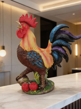 2026年货节招财公鸡摆件中式家居客厅玄关装饰树脂大公鸡新年送礼