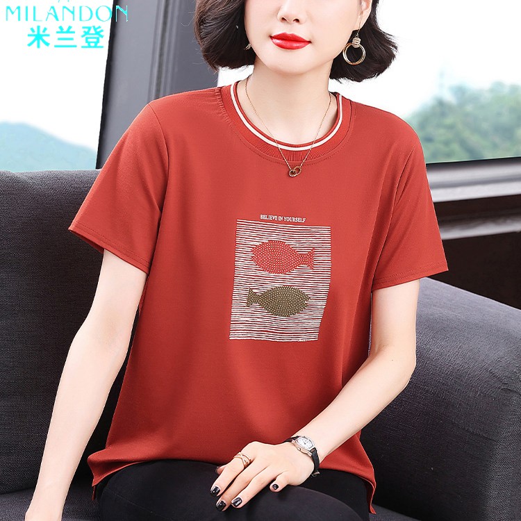 米兰登官方舰旗店2026夏装新款妈妈短袖t恤女中老年大码上衣服减图片