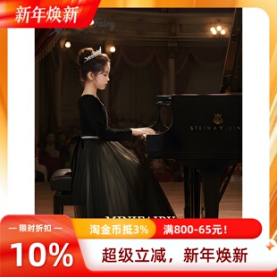 新款 丝绒儿童礼服高端钢琴演奏服洋气大小提琴表演蓬蓬裙 秋冬长袖