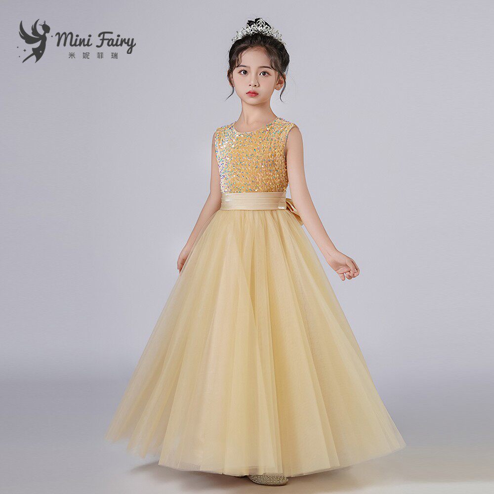 香槟色儿童礼服婚礼花童公主裙中大童管弦乐团演出服主持人长裙