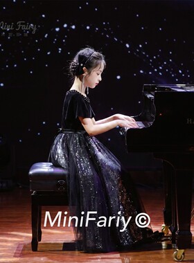 2026新款高级感黑色钢琴演出服高中生毕业长款公主裙儿童大小提琴