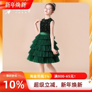 女童小提琴短款 演出服儿童生日礼服绿色洋气公主蓬蓬裙乐团合唱服