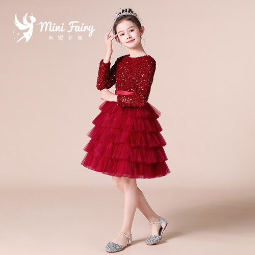 红色生日公主裙女童礼服蓬蓬裙