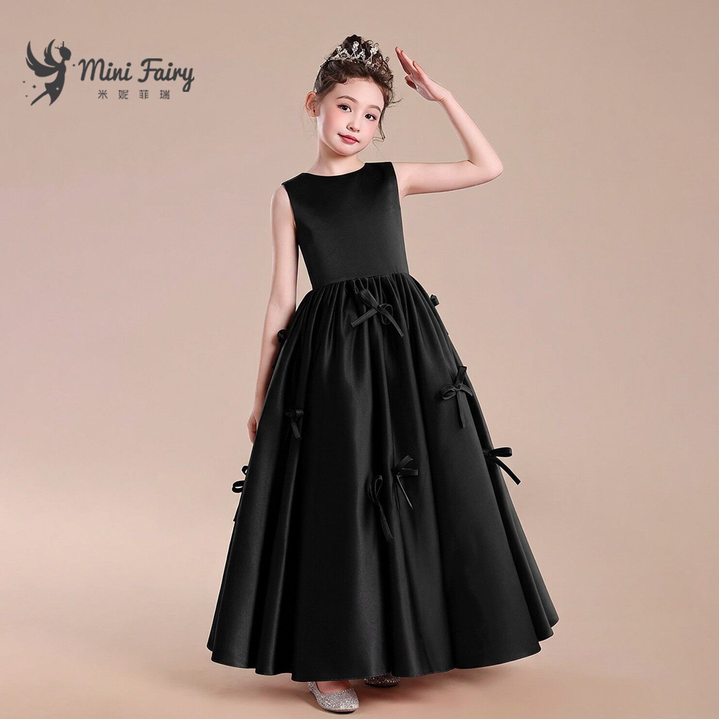 新款女童缎面礼服高端钢琴演奏公主演出管弦乐团大提琴表演礼服裙