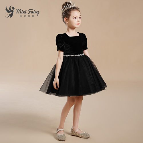 米妮菲瑞女童网纱蓬蓬裙黑色礼服