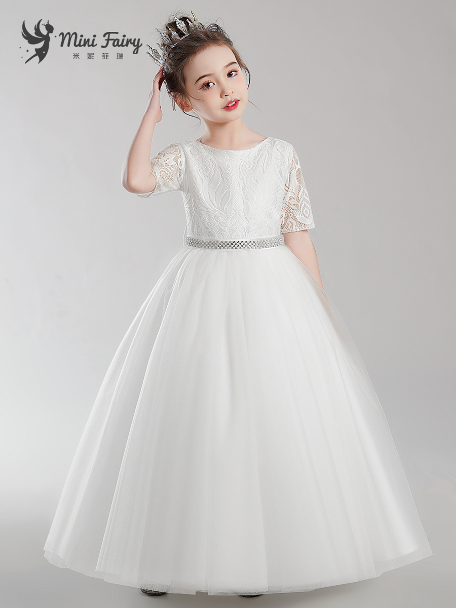 米妮菲瑞白色网纱长裙钢琴演出服