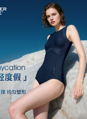 WaterTime泳衣女士新款游泳馆专用微胖度假温泉连体竞速游泳衣