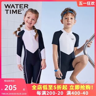 连体保暖防晒中大童男童专业游泳2024 WaterTime儿童泳衣女孩夏季