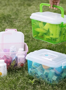 茶花收纳箱小号透明塑料手提整理箱手机玩具收纳盒批发2843P/2822