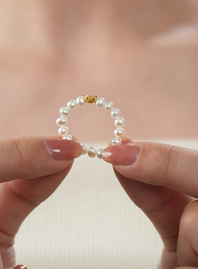 淡水3-4mm珍珠戒指简约甜美时尚气质指环弹力绳设计韩国版手饰女