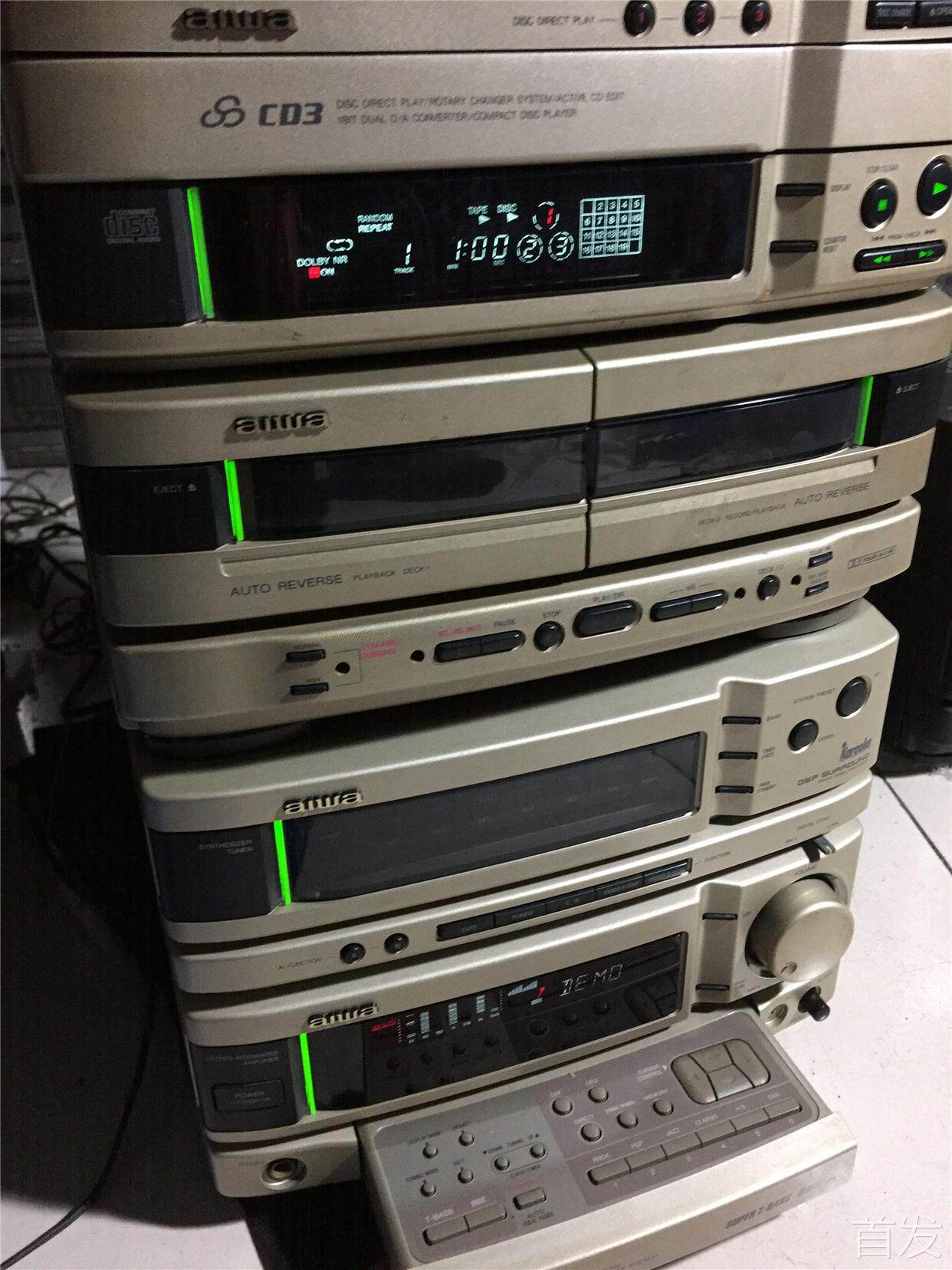 金色版二手爱华nsx-707组合音响,功能全好,带遥控器.