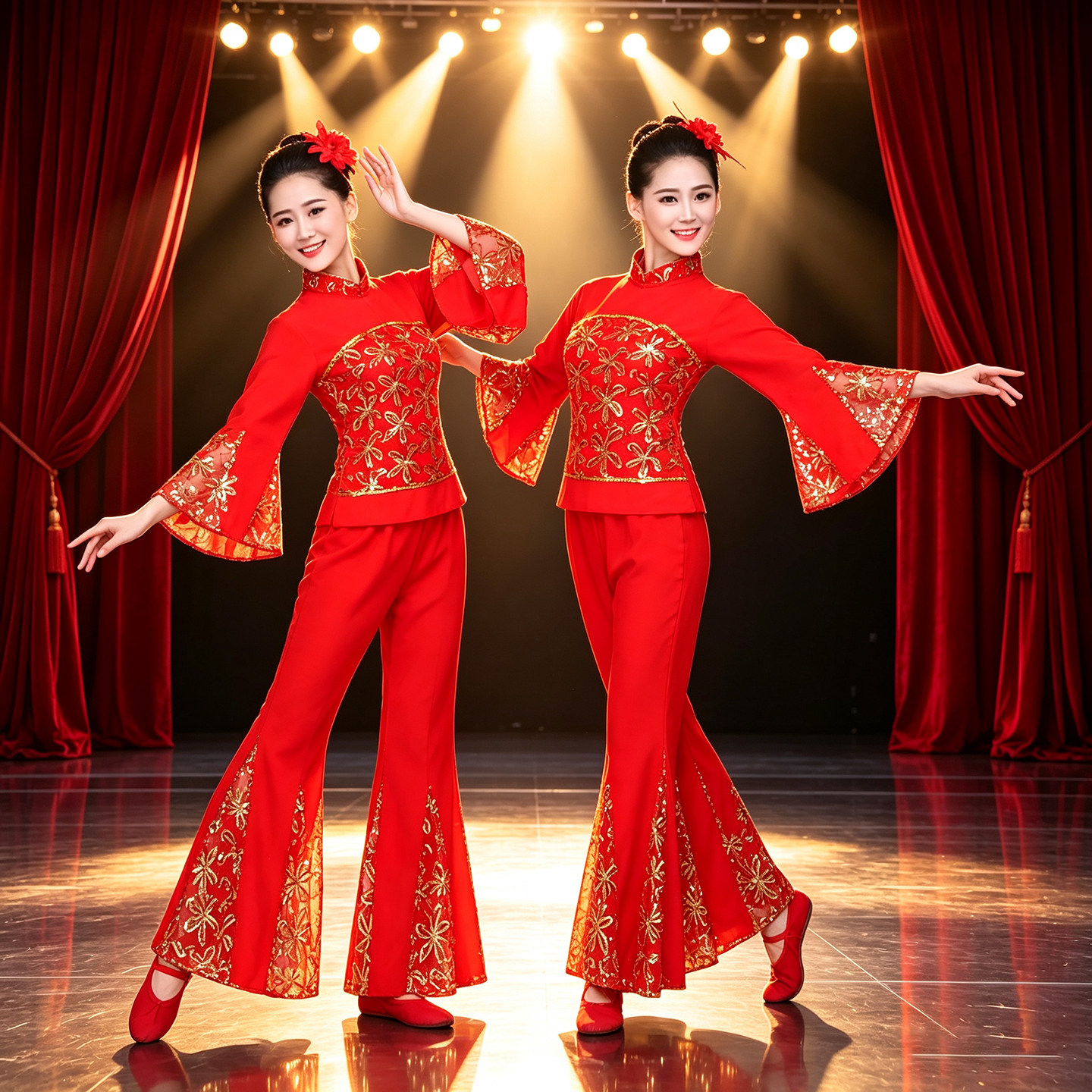 中老年女广场舞秧歌服图片