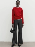 Осенний демисезонный минималистичный красный шерстяной трикотажный свитер для отдыха с круглым воротником