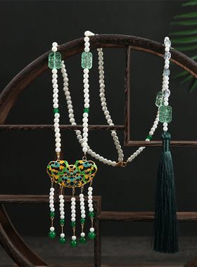 【春未眠】汉服流苏长璎珞背云流苏平安锁项链黄色晚明风宫廷配饰